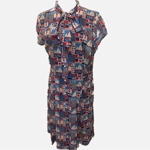 HELL BUNNY Nautical Print Summer Coquette Office Midi Dress Button Down
